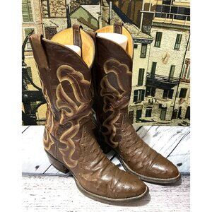 Vintage Cat's Paw Neoprene Ostrich Mens Leather Western Cowboy Boots